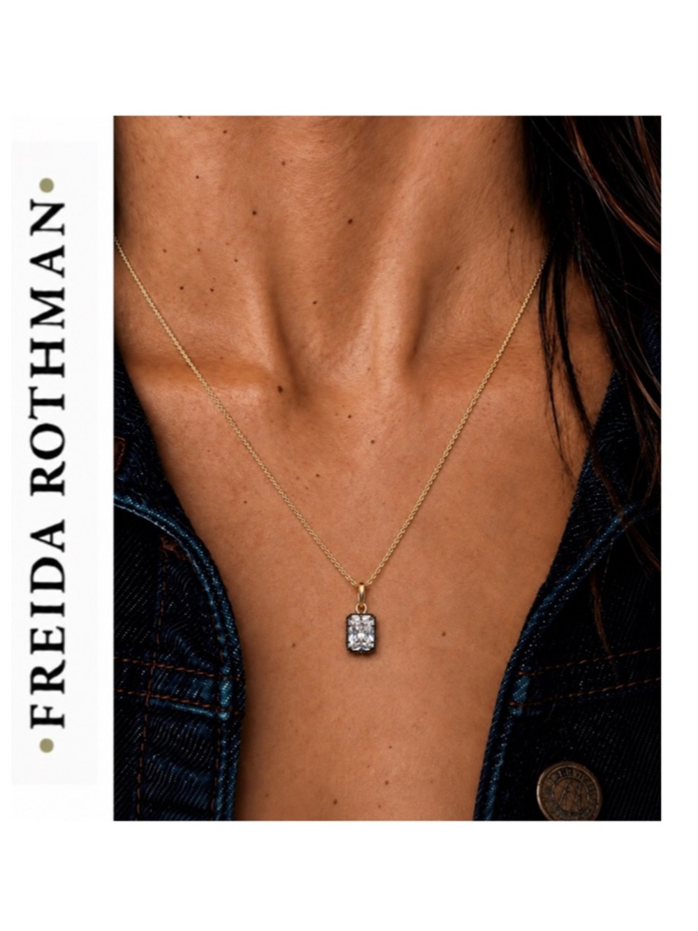 Freida Rothman Vault Emerald-Cut CZ Pendant with Black Rhodium Prong Setting
